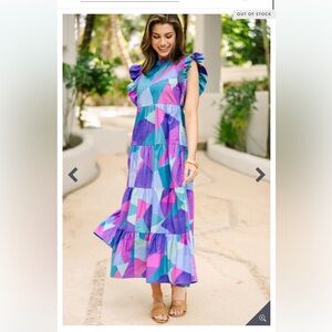 Peach Love California Tiered Maxi Multicolor Dress- Medium EUC